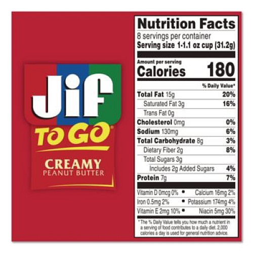 Jif Creamy Peanut Butter Cups, 1.1 oz Cup, 8/Box (65642)