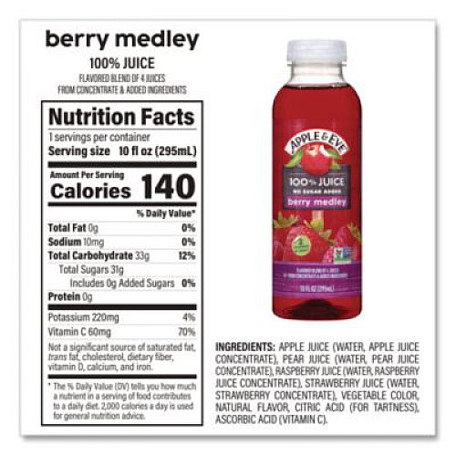 Apple & Eve 100% Fruit Juice Variety Pack, Assorted Flavors, 10 oz Bottle, 24/Carton (22002662)