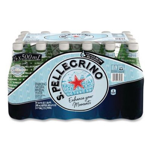 S. Pellegrino Sparkling Water Bottles, Unflavored, 16.9 oz Bottle, 24/Carton (22002683)