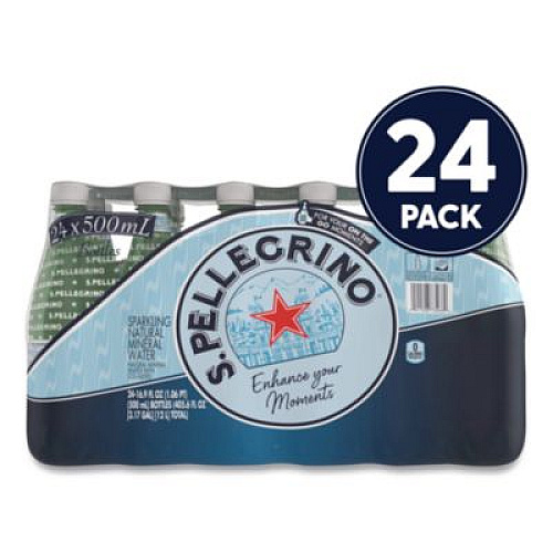 S. Pellegrino Sparkling Water Bottles, Unflavored, 16.9 oz Bottle, 24/Carton (22002683)
