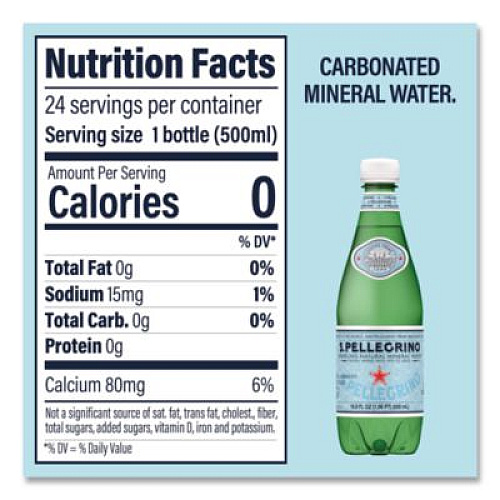 S. Pellegrino Sparkling Water Bottles, Unflavored, 16.9 oz Bottle, 24/Carton (22002683)