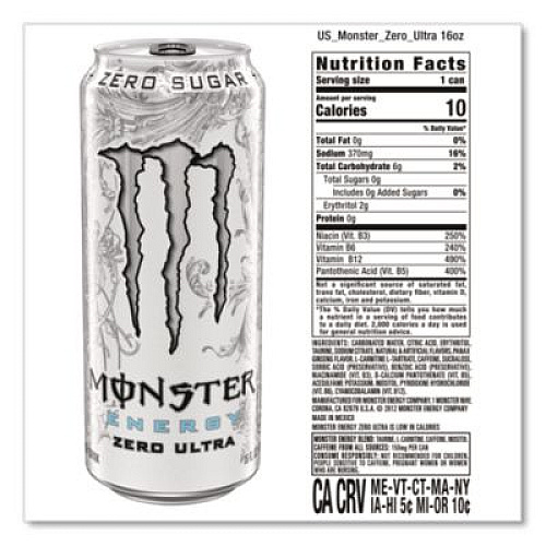 Monster Energy Ultra Zero, Original, 16 oz Bottle, 24/Carton (22002677)