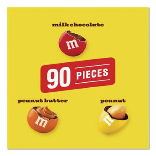 M & M's Milk Chocolate, Peanut and Peanut Butter Fun Size Variety Pack, Assorted Flavors, Individually Wrapped, 90 Pieces (22002630)