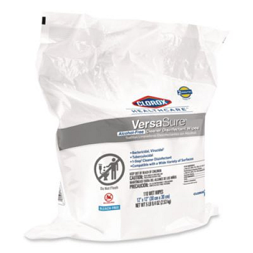 Clorox Healthcare VersaSure Cleaner Disinfectant Wipes, Refill, 1-Ply, 12 x 10, Fragranced, White, 110/Pouch, 2 Pouches/Carton (31761)