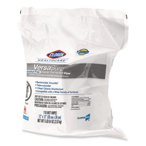 Clorox Healthcare VersaSure Cleaner Disinfectant Wipes, Refill, 1-Ply, 12 x 10, Fragranced, White, 110/Pouch, 2 Pouches/Carton (31761)