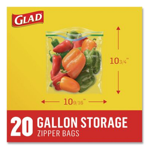 Glad Zipper Food Storage Plastic Bags, Gallon Size, 10.75 x 10.19, Clear, 20 Bags/Box, 12 Boxes/Carton (55050)