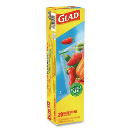Glad Zipper Food Storage Plastic Bags, Gallon Size, 10.75 x 10.19, Clear, 20 Bags/Box, 12 Boxes/Carton (55050)