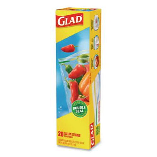Glad Zipper Food Storage Plastic Bags, Gallon Size, 10.75 x 10.19, Clear, 20 Bags/Box, 12 Boxes/Carton (55050)