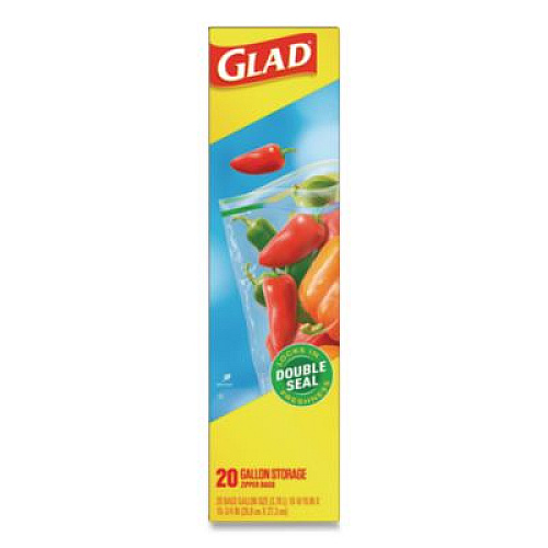 Glad Zipper Food Storage Plastic Bags, Gallon Size, 10.75 x 10.19, Clear, 20 Bags/Box, 12 Boxes/Carton (55050)