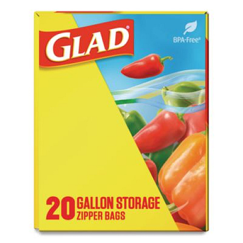 Glad Zipper Food Storage Plastic Bags, Gallon Size, 10.75 x 10.19, Clear, 20 Bags/Box, 12 Boxes/Carton (55050)