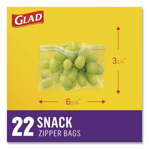 Glad Zipper Food Storage Plastic Bags, Snack Size, 3.25 x 6.63 x 9.31, Clear, 50 Bags/Box, 12 Boxes/Carton (60741)
