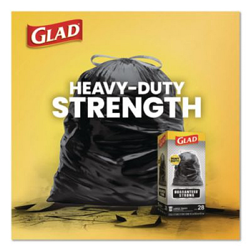 Glad Guaranteed Strong Large Drawstring Trash Bags, Three-Ply, 30 gal, 1.05 mil, 30" x 33", Black, 90/Carton (78952)