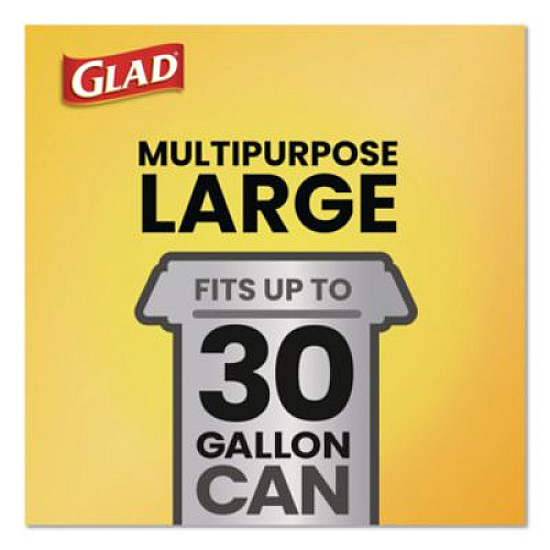 Glad Guaranteed Strong Large Drawstring Trash Bags, Three-Ply, 30 gal, 1.05 mil, 30 x 33, Black, 28 Bags/Box, 6 Boxes/Carton (78966)