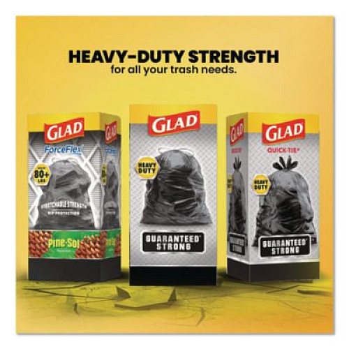 Glad Guaranteed Strong Large Drawstring Trash Bags, Three-Ply, 30 gal, 1.05 mil, 30 x 33, Black, 28 Bags/Box, 6 Boxes/Carton (78966)