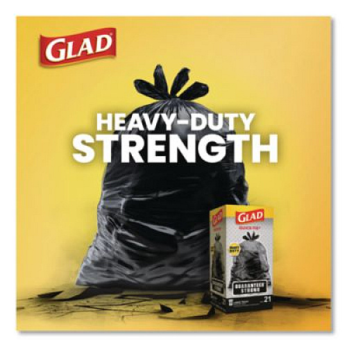 Glad Large Quick-Tie Trash Bags, Tie-Flap, 30 gal, 0.81 mil, 30 x 33, Black, 10 Bags/Box, 12 Boxes/Carton (00079CT)