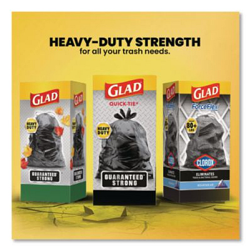 Glad Large Quick-Tie Trash Bags, Tie-Flap, 30 gal, 0.81 mil, 30 x 33, Black, 10 Bags/Box, 12 Boxes/Carton (00079CT)