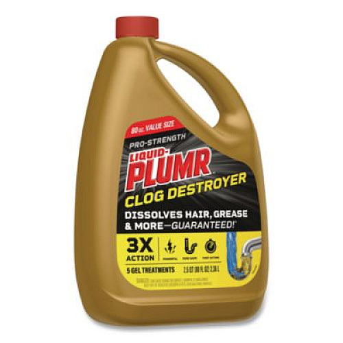Liquid Plumr Pro-Strength Full Clog Destroyer Plus PipeGuard, Gel, 80 oz, 6/Carton (00228CT)