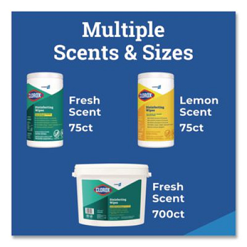 Clorox Disinfecting Wipes, 1-Ply, 7 x 8, Lemon Fresh, White, 75/Canister, 6/Carton (15948CT)