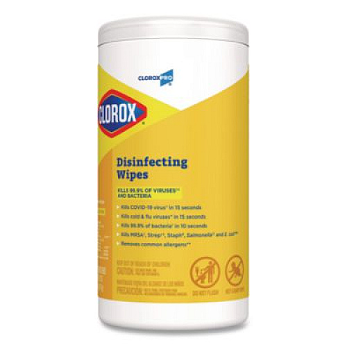 Clorox Disinfecting Wipes, 1-Ply, 7 x 8, Lemon Fresh, White, 75/Canister, 6/Carton (15948CT)