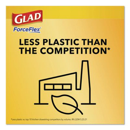 Glad ForceFlex Kitchen Drawstring Trash Bags, Drawstring, 13 gal, Unscented, 23.47 x 25.38, White, 110 Bags/Box, 3 Boxes/Carton (22541CT)