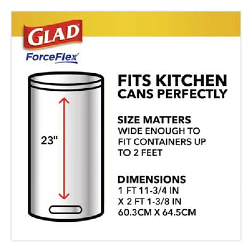 Glad ForceFlex Kitchen Drawstring Trash Bags, Drawstring, 13 gal, Unscented, 23.47 x 25.38, White, 110 Bags/Box, 3 Boxes/Carton (22541CT)