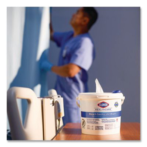 Clorox Healthcare Bleach Germicidal Wipes, 1-Ply, 6 x 5, Unscented, White, 150/Canister, 6 Canisters/Carton (30577CT)