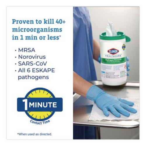 Clorox Healthcare Hydrogen Peroxide Cleaner Disinfectant Wipes, 5.75 x 6.75, Unscented, White, 155/Canister, 6 Canisters/Carton (30825CT)