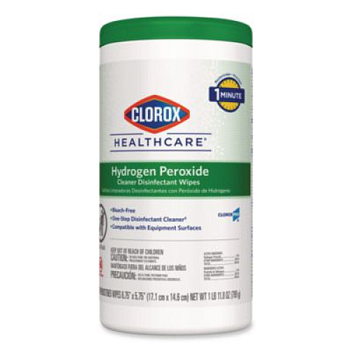 Clorox Healthcare Hydrogen Peroxide Cleaner Disinfectant Wipes, 5.75 x 6.75, Unscented, White, 155/Canister, 6 Canisters/Carton (30825CT)