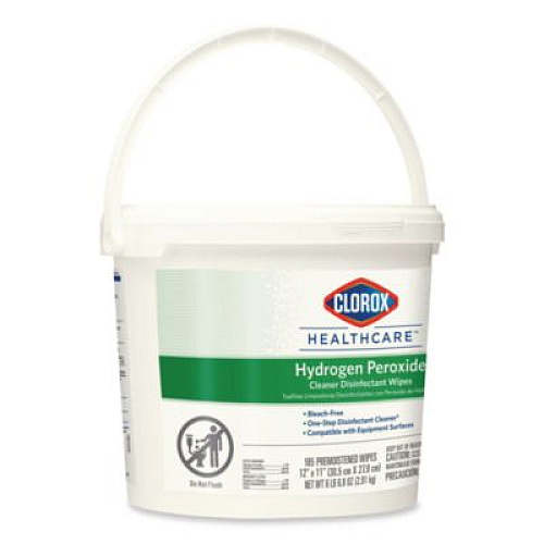 Clorox Healthcare Hydrogen Peroxide Cleaner Disinfectant Wipes, 12 x 11, Unscented, White, 185/Bucket, 2 Buckets/Carton (30826CT)