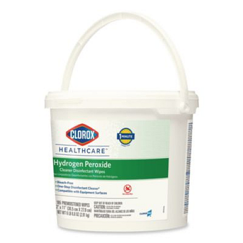 Clorox Healthcare Hydrogen Peroxide Cleaner Disinfectant Wipes, 12 x 11, Unscented, White, 185/Bucket, 2 Buckets/Carton (30826CT)
