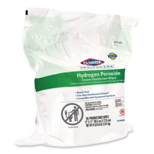 Clorox Healthcare Hydrogen Peroxide Cleaner Disinfectant Wipes, 12 x 11, Unscented, White, 185/Pack, 2 Packs/Carton (30827CT)