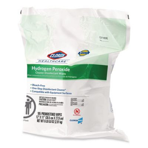 Clorox Healthcare Hydrogen Peroxide Cleaner Disinfectant Wipes, 12 x 11, Unscented, White, 185/Pack, 2 Packs/Carton (30827CT)