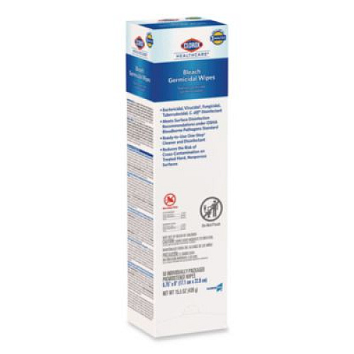 Clorox Healthcare Bleach Germicidal Wipes, Individual Wipes, 1-Ply, 6.75 x 9, Unscented, White, 50/Box, 6 Boxes/Carton (31424CT)
