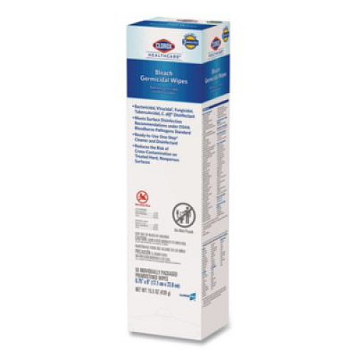 Clorox Healthcare Bleach Germicidal Wipes, Individual Wipes, 1-Ply, 6.75 x 9, Unscented, White, 50/Box, 6 Boxes/Carton (31424CT)