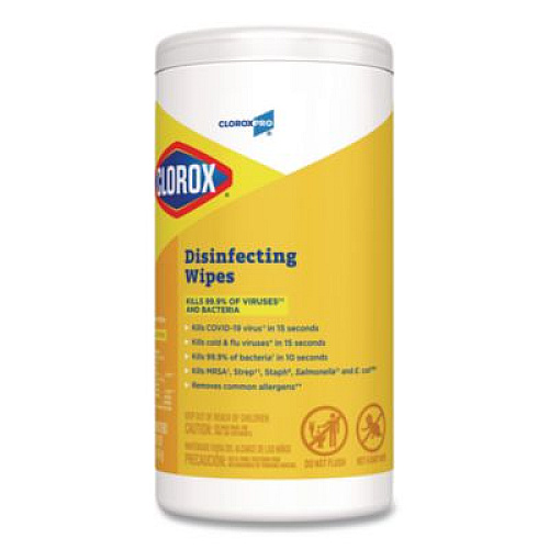 Clorox Disinfecting Wipes, 1-Ply, 7 x 8, Lemon Fresh, White, 75/Canister (15948EA)