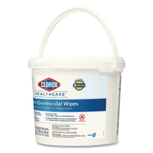 Clorox Healthcare Bleach Germicidal Wipes, 1-Ply, 12 x 12, Unscented, White, 110/Bucket (30358)