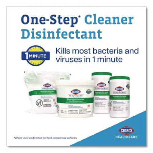 Clorox Healthcare Hydrogen Peroxide Cleaner Disinfectant Wipes, 6.75 x 9, White, 95/Canister (30824)