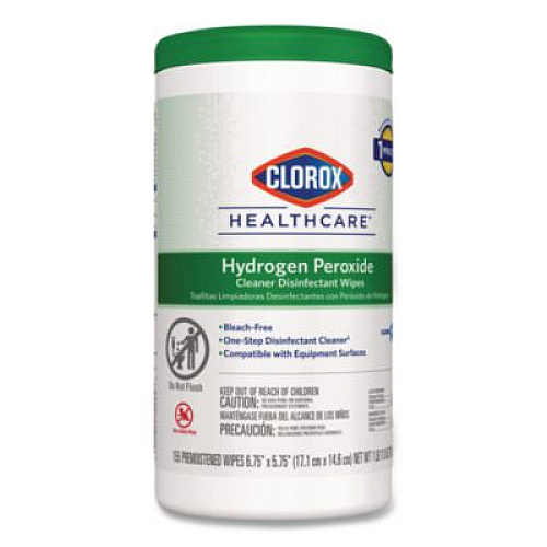 Clorox Healthcare Hydrogen Peroxide Cleaner Disinfectant Wipes, 6.75 x 5.75, Unscented, 155 Wipes/Canister (30825)