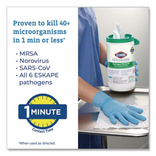 Clorox Healthcare Hydrogen Peroxide Cleaner Disinfectant Wipes, 6.75 x 5.75, Unscented, 155 Wipes/Canister (30825)