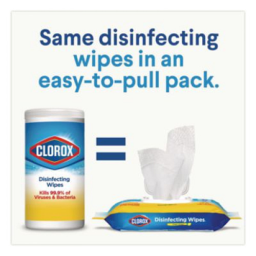 Clorox Disinfecting Cleaning Wipes, Flex Pack, 1-Ply, 8 x 7, Lemon Scent, White, 75 Towels/Box (31404)