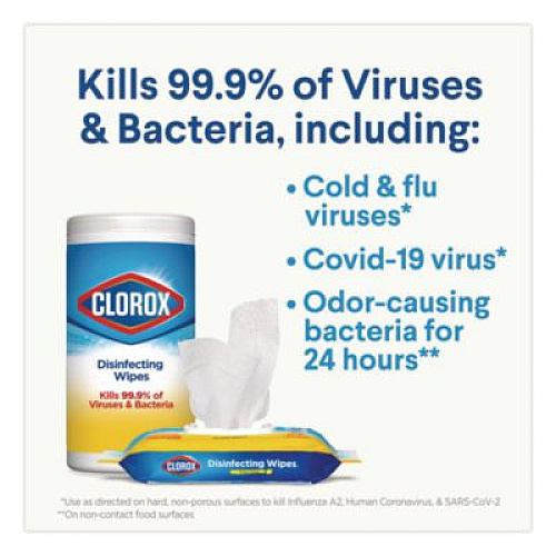 Clorox Disinfecting Cleaning Wipes, Flex Pack, 1-Ply, 8 x 7, Lemon Scent, White, 75 Towels/Box (31404)