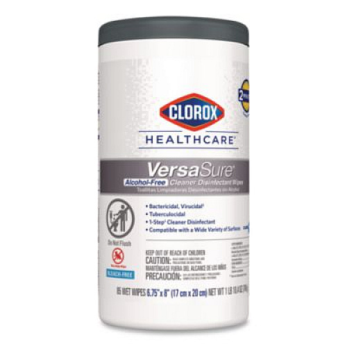 Clorox Healthcare VersaSure Cleaner Disinfectant Wipes, 1-Ply, 6.75 x 8, Original Scent, White, 85 Towels/Can (31757EA)