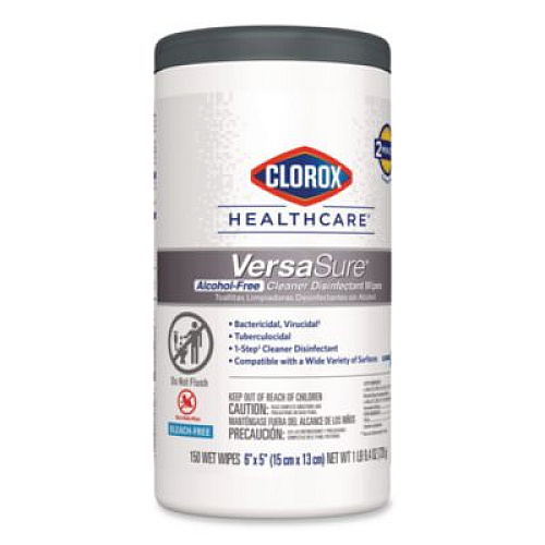 Clorox Healthcare VersaSure Cleaner Disinfectant Wipes, 1-Ply, 6 x 5, Fragranced, White, 150 Towels/Canister (31758EA)