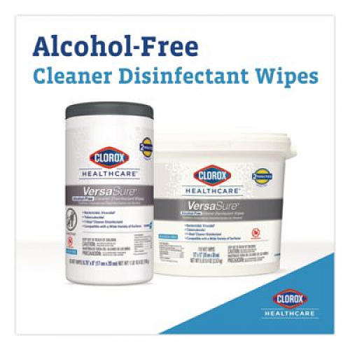 Clorox Healthcare VersaSure Cleaner Disinfectant Wipes, 1-Ply, 6 x 5, Fragranced, White, 150 Towels/Canister (31758EA)