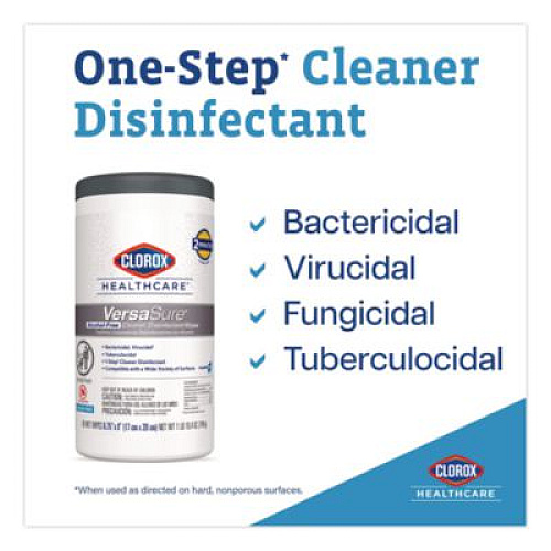 Clorox Healthcare VersaSure Cleaner Disinfectant Wipes, 1-Ply, 6 x 5, Fragranced, White, 150 Towels/Canister (31758EA)