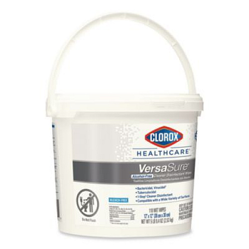Clorox Healthcare VersaSure Cleaner Disinfectant Wipes, 1-Ply, 12 x 12, Fragranced, White, 110/Bucket (31759EA)