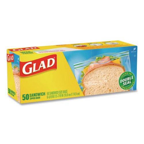 Glad Zipper Food Storage Plastic Sandwich Bags, 6.63 x 5.88, Clear, 50 Bags/Box (57263BX)