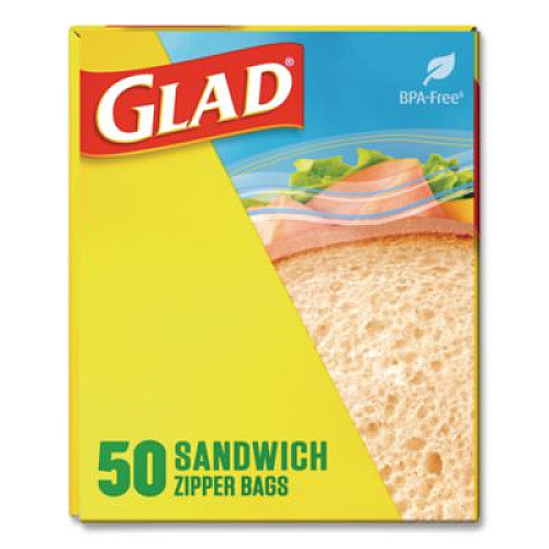 Glad Zipper Food Storage Plastic Sandwich Bags, 6.63 x 5.88, Clear, 50 Bags/Box (57263BX)