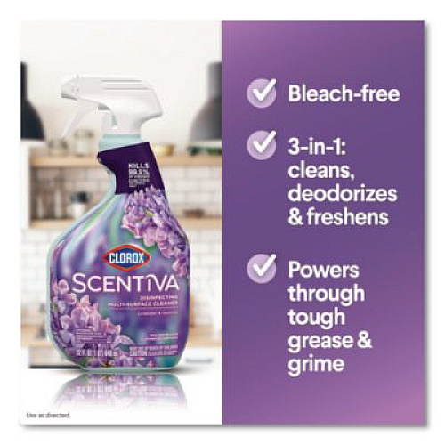 Clorox Scentiva Disinfecting Multi-Surface Cleaner, Bleach Free, Lavender and Jasmine, 32 oz Spray Bottle (60523EA)