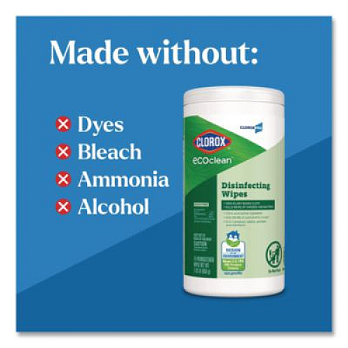 CloroxPro EcoClean Disinfecting Wipes, 1-Ply, 8 x 7, Unscented, White, 75 Count (60605EA)